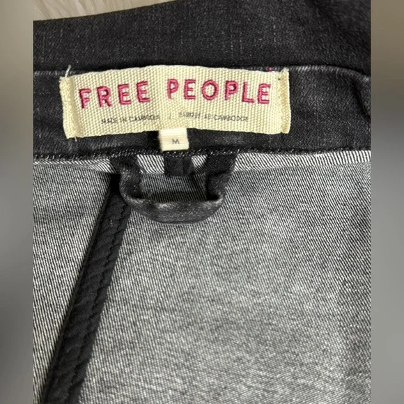 Free People Black Gray Denim Jacket Size Medium Las Vegas Embellished Unique - Picture 7 of 8